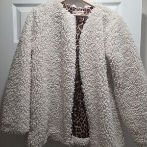 Band of Gypsies Cream Teddy Jacket with Leopard Print